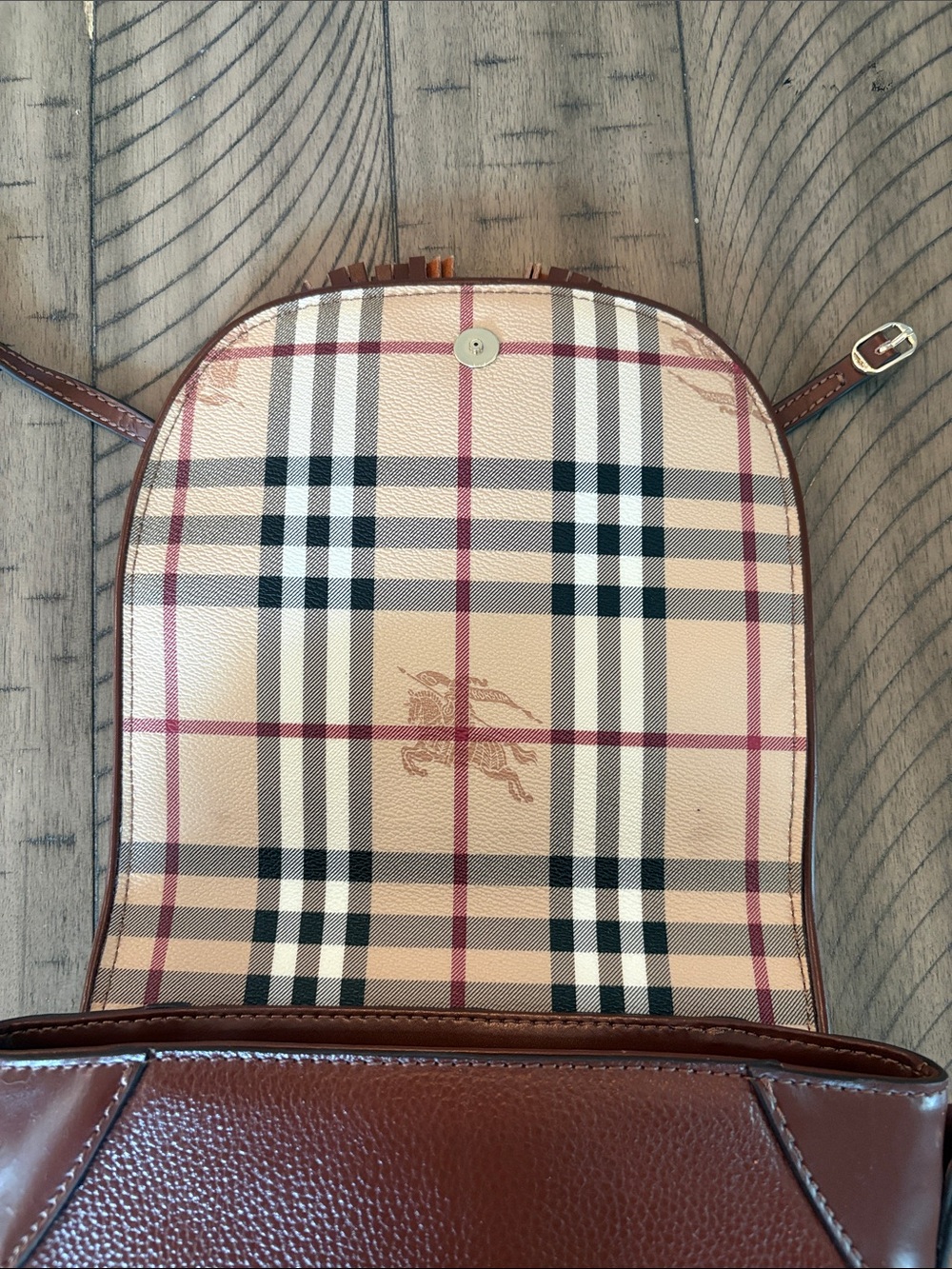 Burberry Brown Leather Crossbody with Signature Check Flap - Picture 7 of 9